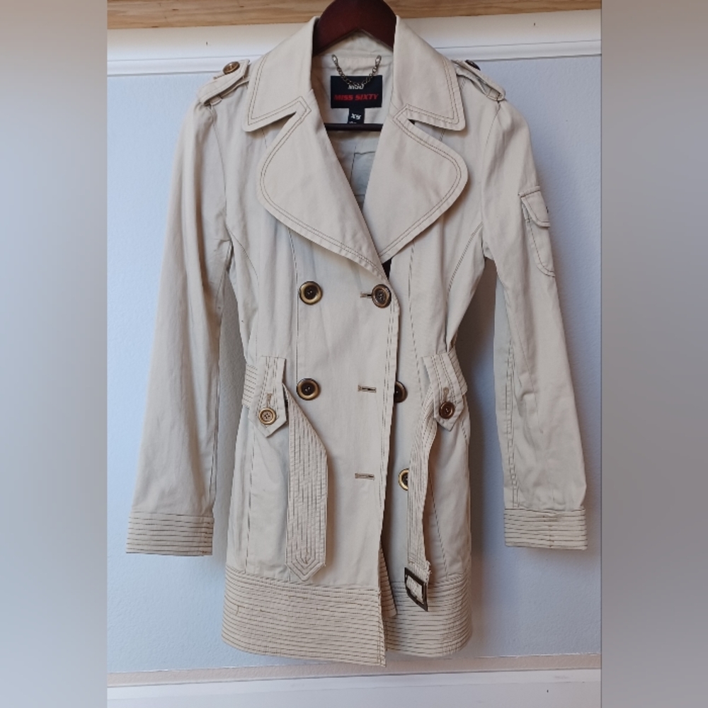 M60 Miss Sixty trench coat with belt in tan
